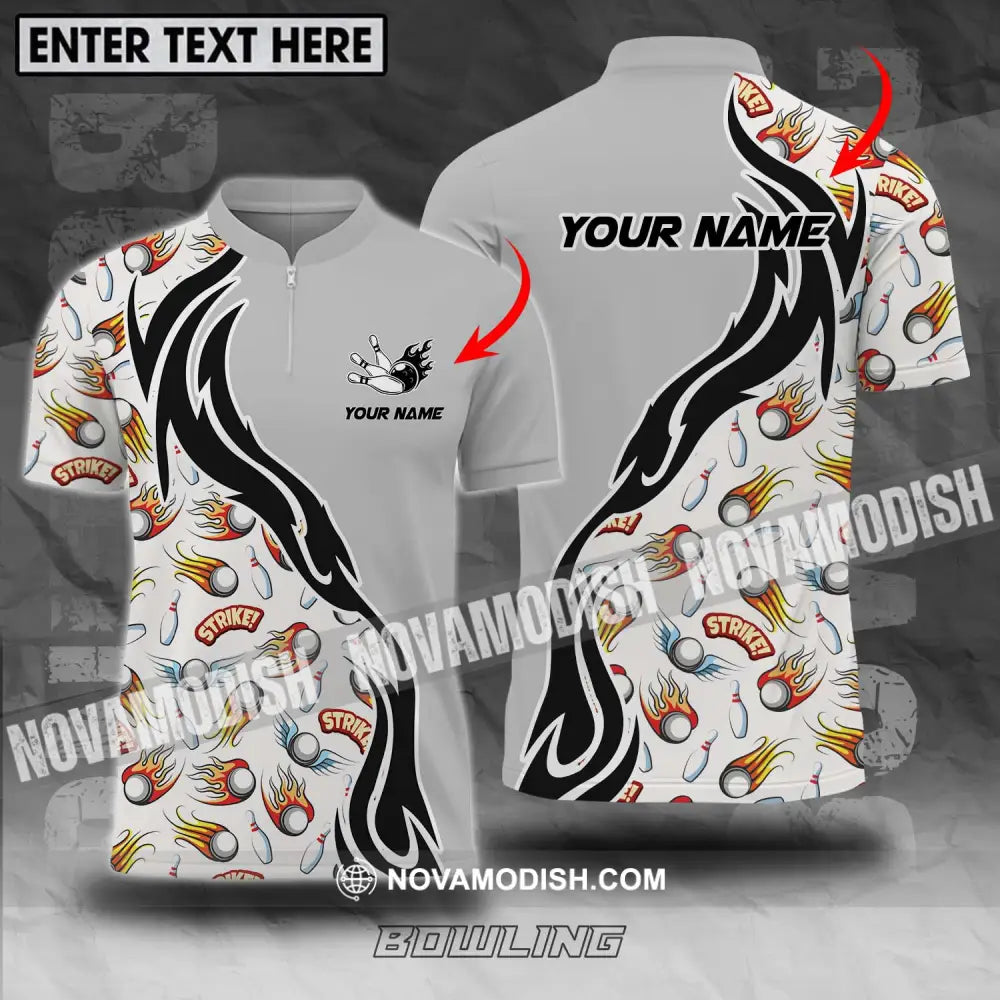 Unisex Shirt - Custom Name And Team Name Shirt Strike Fire Bowling Ball And Pins T-shirt