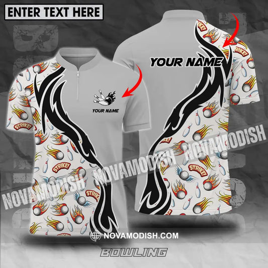 Unisex Shirt - Custom Name And Team Name Shirt Strike Fire Bowling Ball And Pins T-shirt