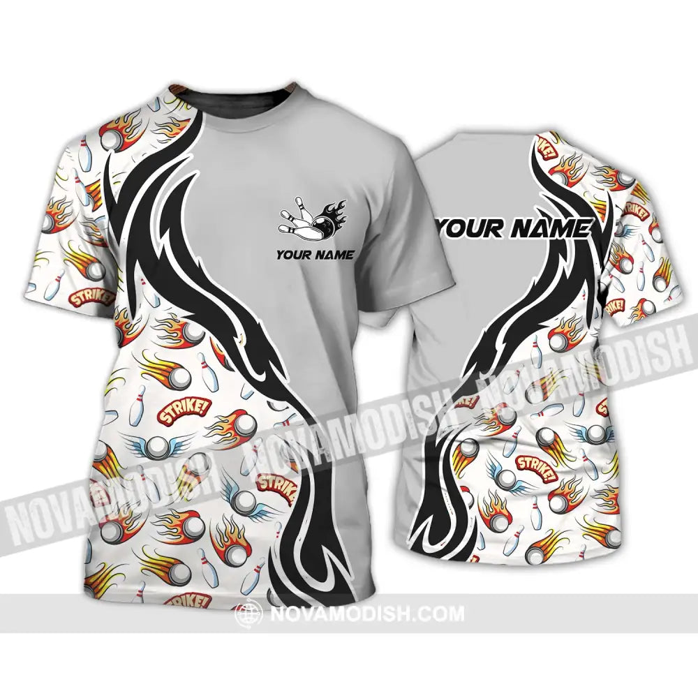 Unisex Shirt - Custom Name And Team Name Shirt Strike Fire Bowling Ball And Pins T-Shirt / S T-shirt