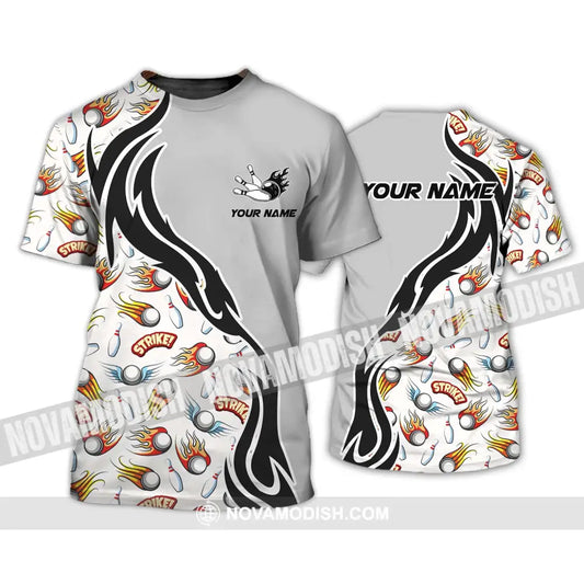 Unisex Shirt - Custom Name And Team Name Shirt Strike Fire Bowling Ball And Pins T-Shirt / S T-shirt
