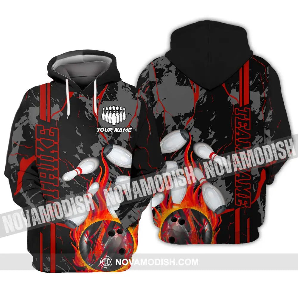 Unisex Shirt - Custom Name And Team Name Shirt Strike Fire Bowling Ball Player Shirt Hoodie / S T-shirt