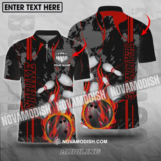 Unisex Shirt - Custom Name And Team Name Shirt Strike Fire Bowling Ball Player Shirt T-shirt