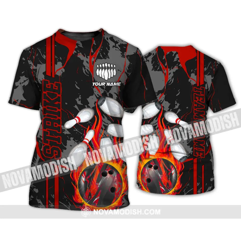 Unisex Shirt - Custom Name And Team Name Shirt Strike Fire Bowling Ball Player Shirt T-Shirt / S T-shirt