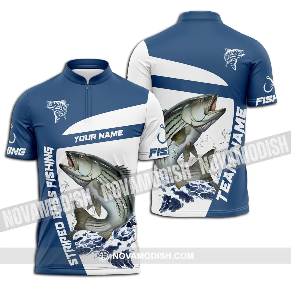 Unisex Shirt - Custom Name And Team Name Striped Fishing Shirt Zipper Polo Shirt / S T-shirt