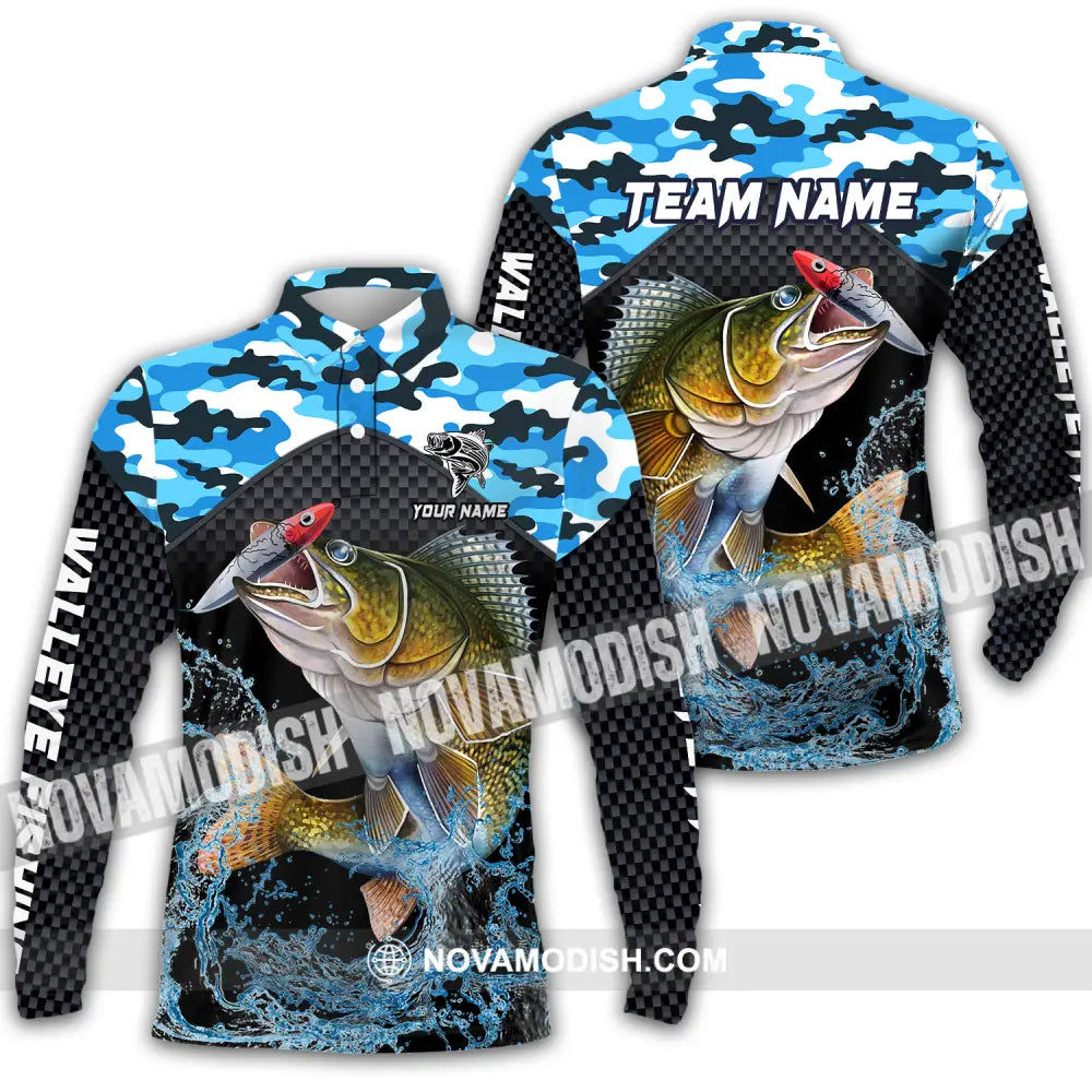 Unisex Shirt - Custom Name And Team Name Shirt Walley Fishing Long Sleeve Polo / S T-shirt