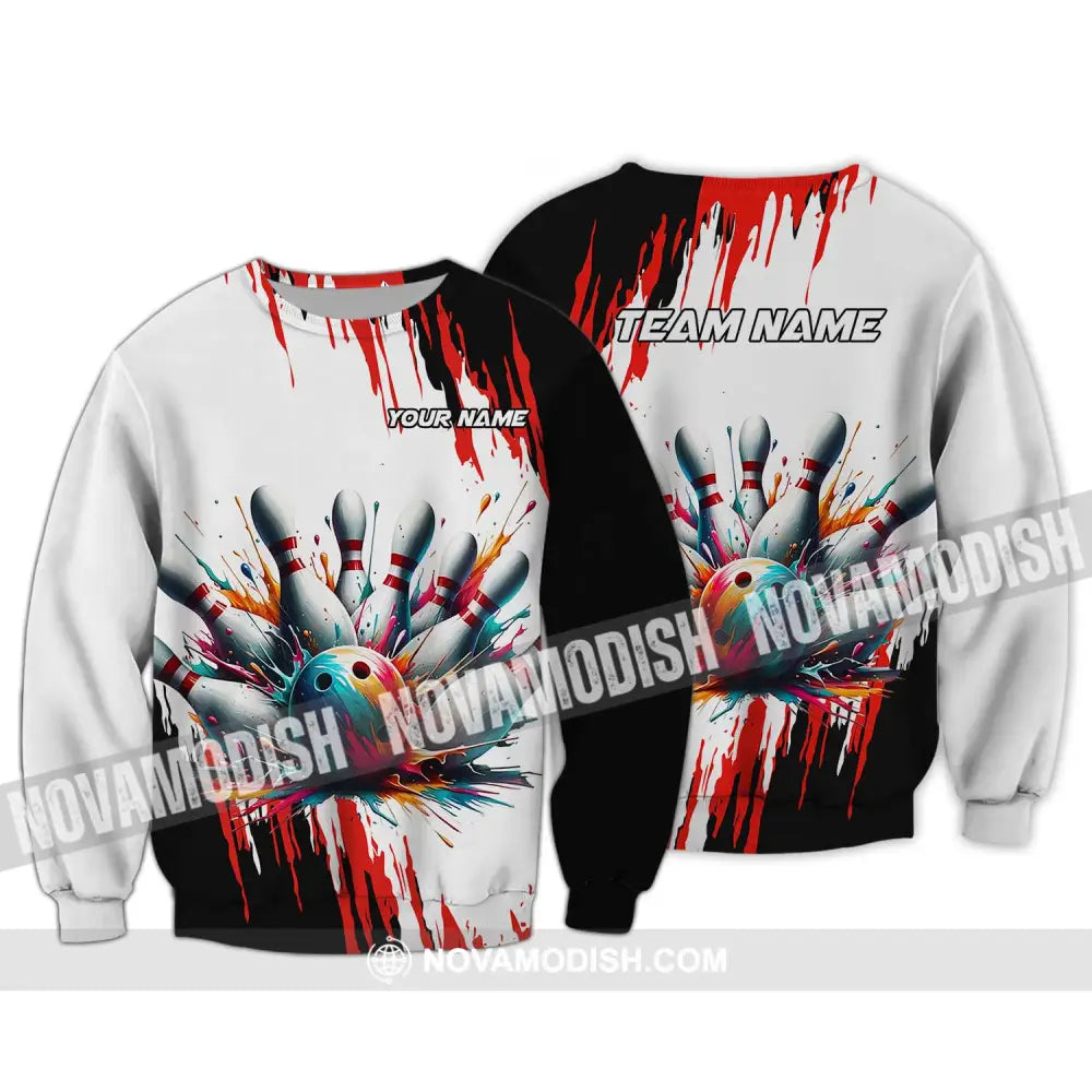 Unisex Shirt - Custom Name And Team Name Shirt Watercolor Paint Bowling Long Sleeve / S T-shirt