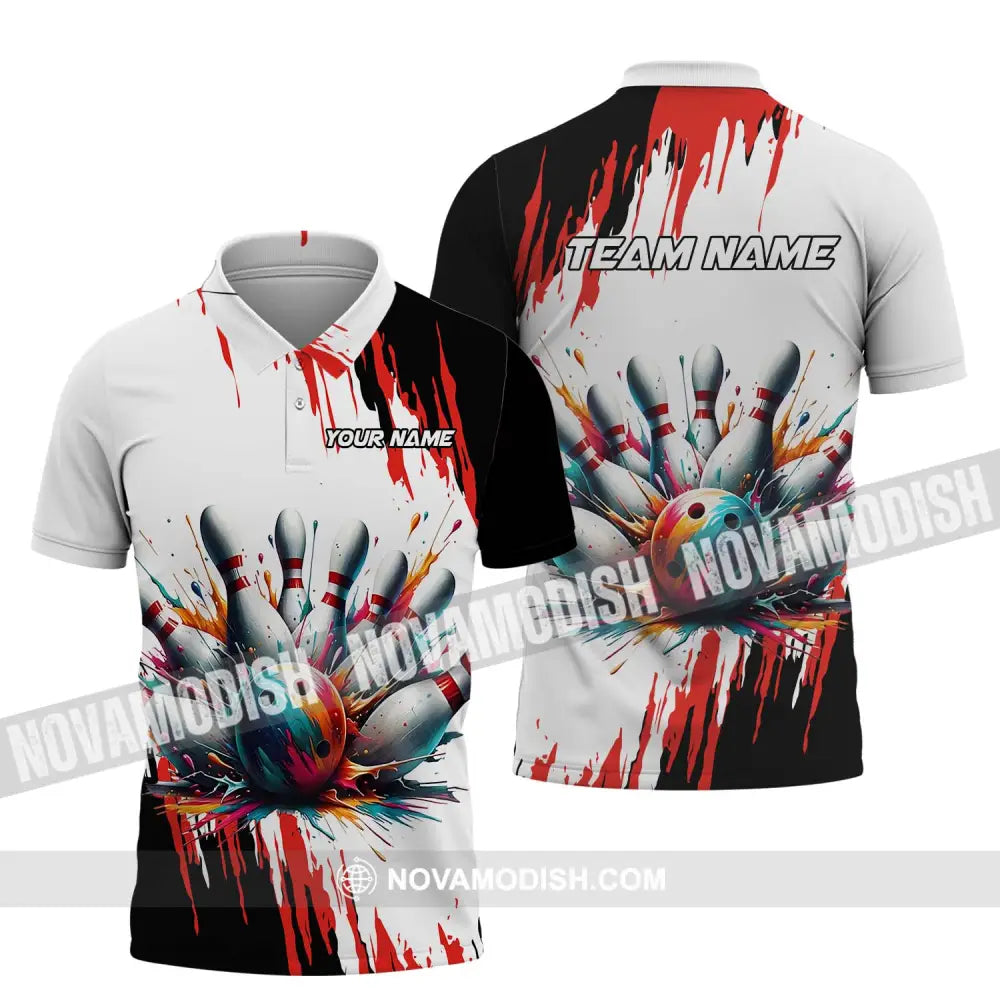 Unisex Shirt - Custom Name And Team Name Shirt Watercolor Paint Bowling Polo Shirt / S T-shirt
