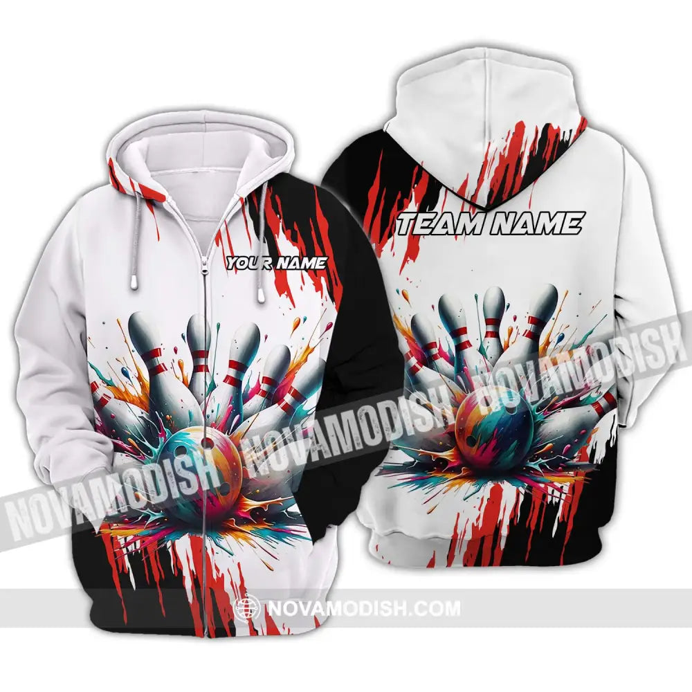 Unisex Shirt - Custom Name And Team Name Shirt Watercolor Paint Bowling Zipper Hoodie / S T-shirt