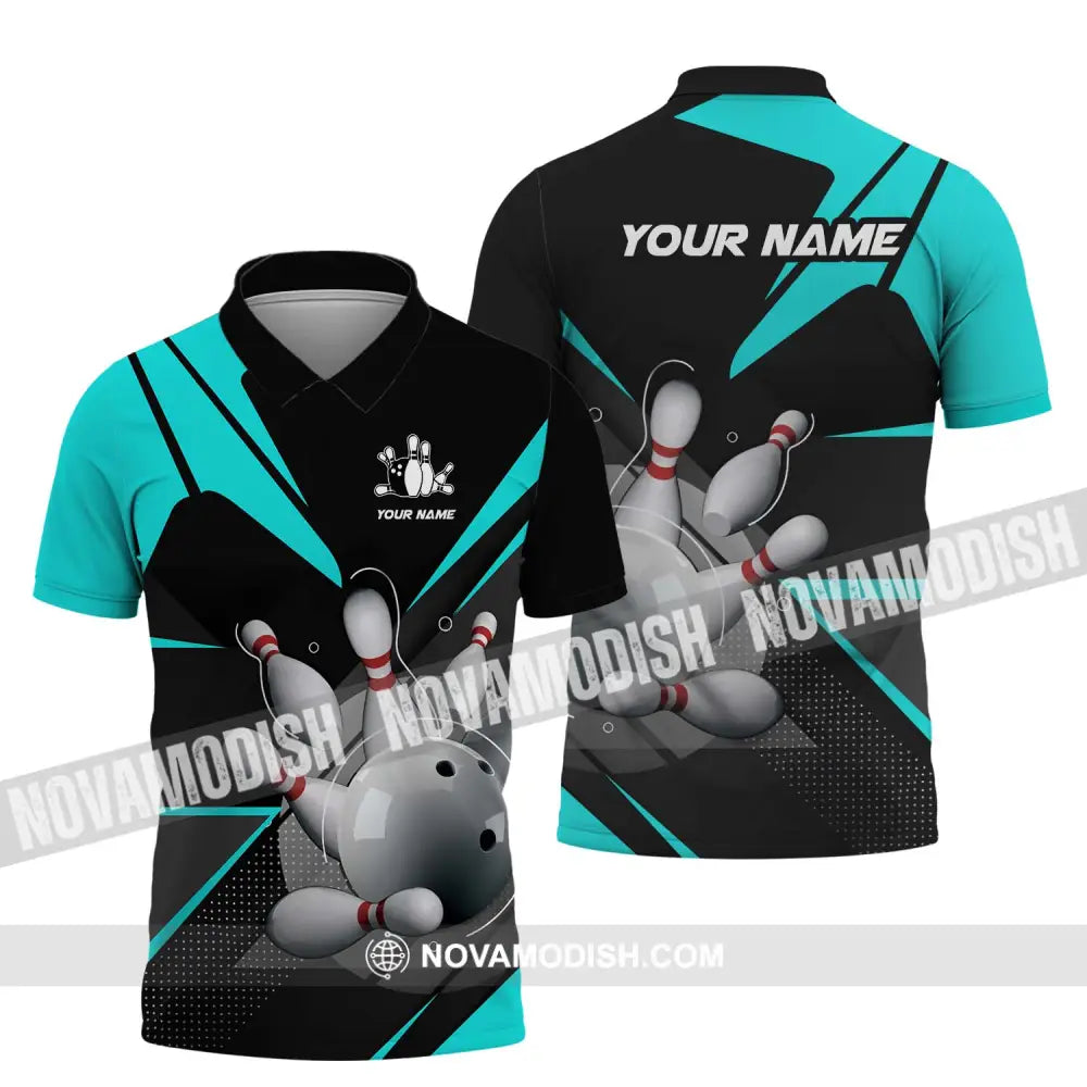 Unisex Shirt - Custom Name And Team Name Shirt White Bowling Ball And Pins Polo Shirt / S T-shirt