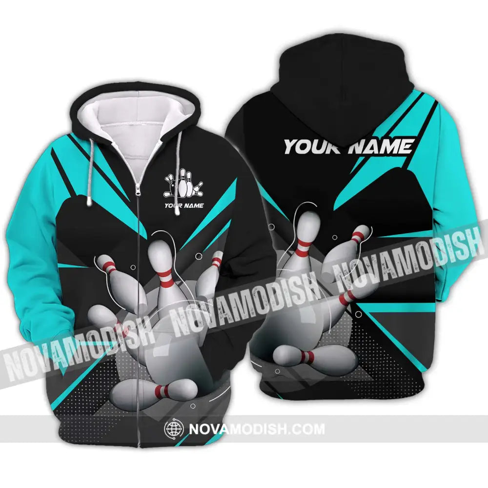 Unisex Shirt - Custom Name And Team Name Shirt White Bowling Ball And Pins Zipper Hoodie / S T-shirt