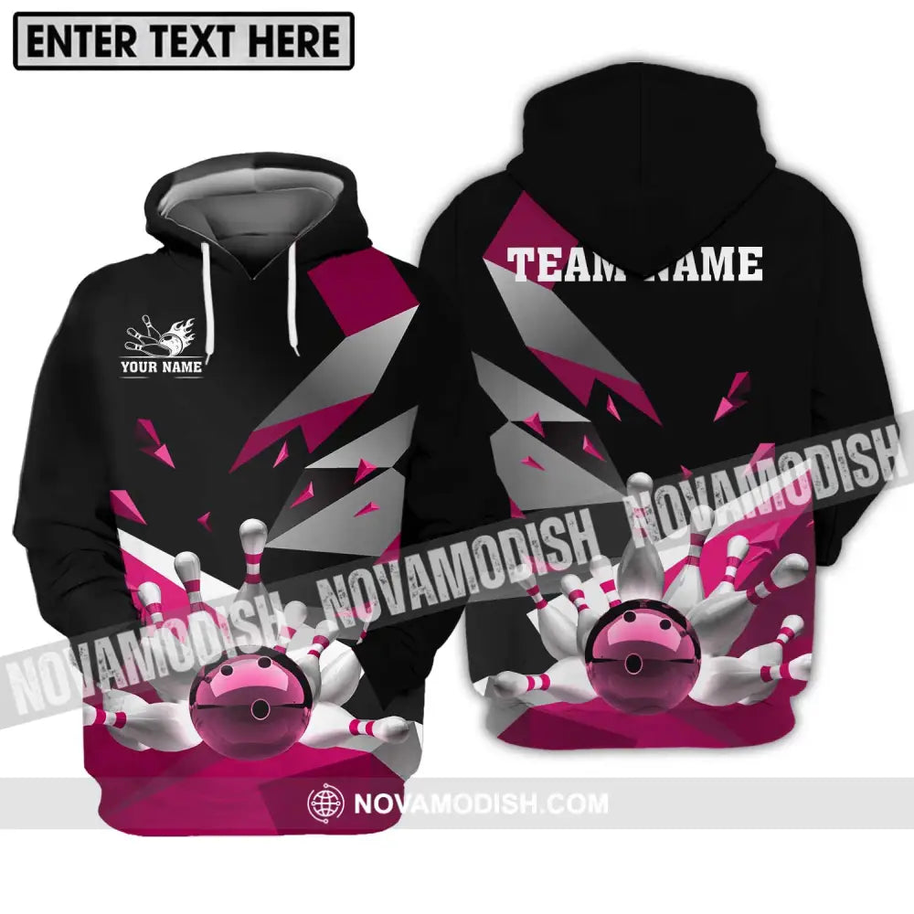 Unisex Shirt - Custom Name And Team Name Shirt White Bowling Pins Pink Shirt Hoodie / S T-shirt