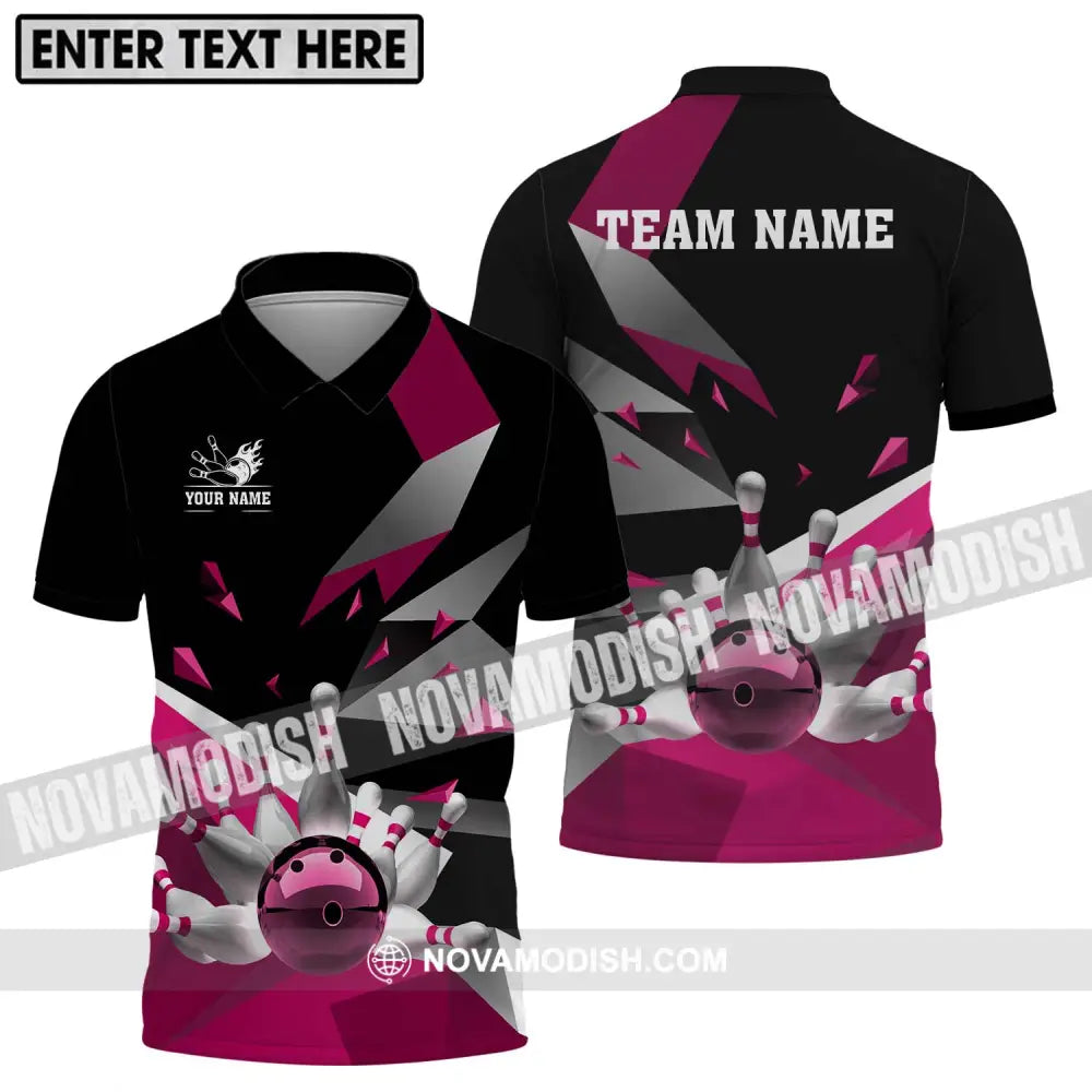 Unisex Shirt - Custom Name And Team Name Shirt White Bowling Pins Pink Shirt Polo Shirt / S T-shirt