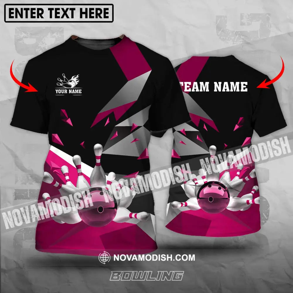Unisex Shirt - Custom Name And Team Name Shirt White Bowling Pins Pink Shirt T-shirt