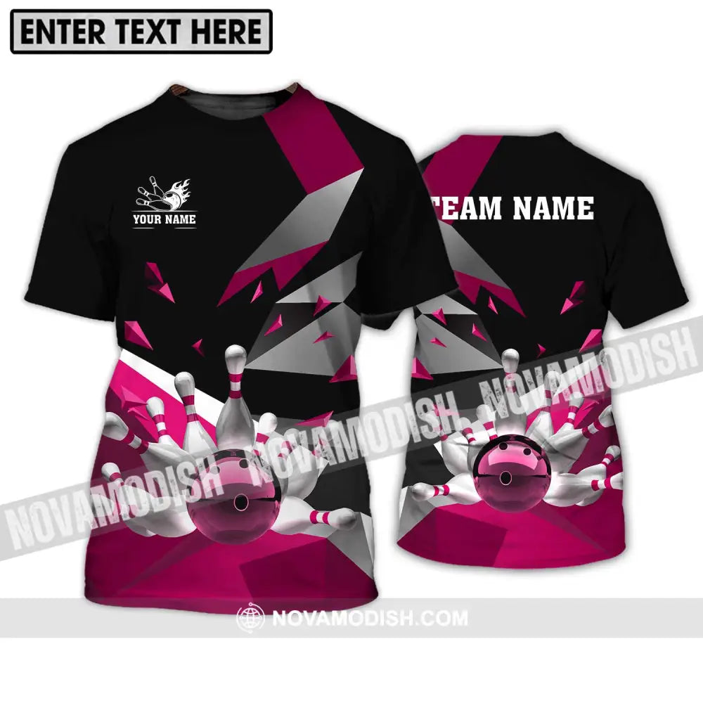 Unisex Shirt - Custom Name And Team Name Shirt White Bowling Pins Pink Shirt T-Shirt / S T-shirt