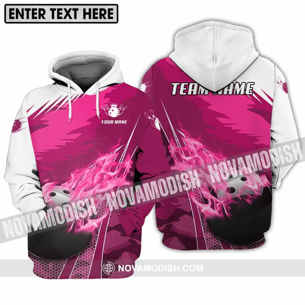 Unisex Shirt - Custom Name And Team Name Shirt White Pink Bowling Hoodie / S T-shirt