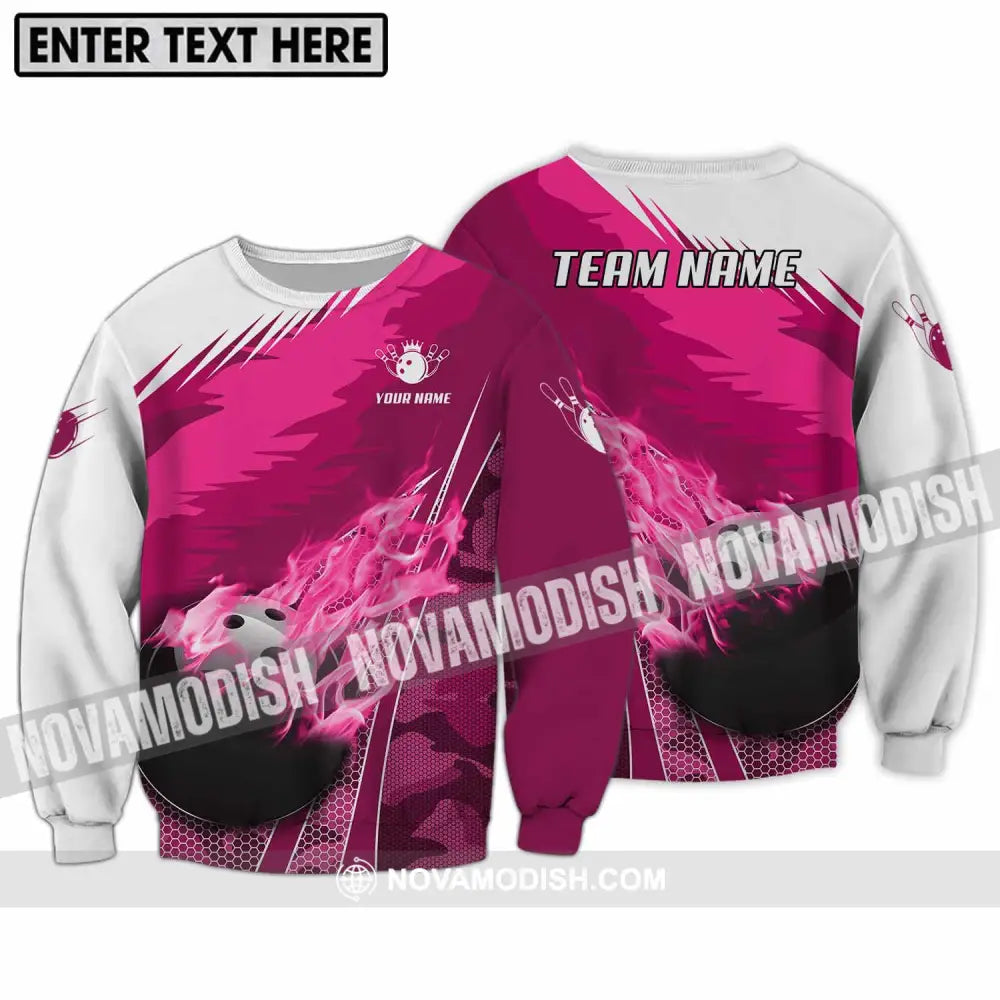 Unisex Shirt - Custom Name And Team Name Shirt White Pink Bowling Long Sleeve / S T-shirt