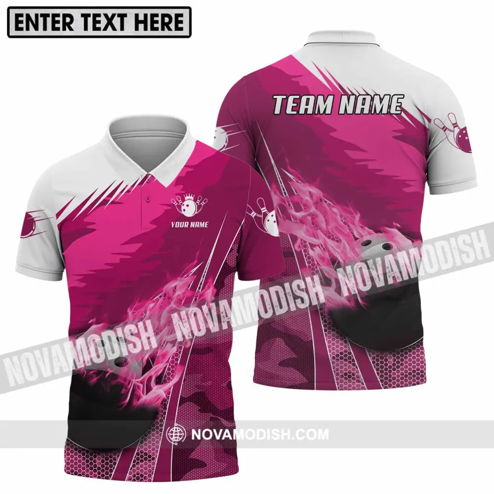 Unisex Shirt - Custom Name And Team Name Shirt White Pink Bowling Polo Shirt / S T-shirt