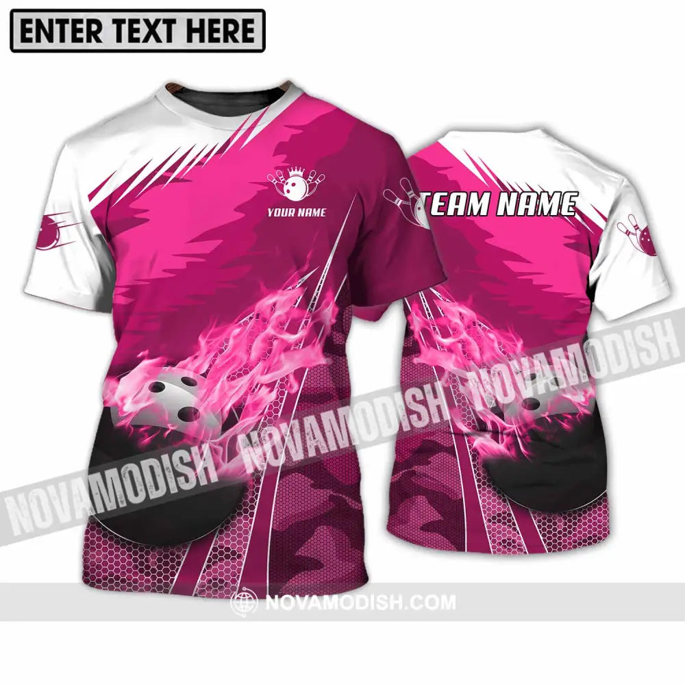 Unisex Shirt - Custom Name And Team Name Shirt White Pink Bowling T-Shirt / S T-shirt