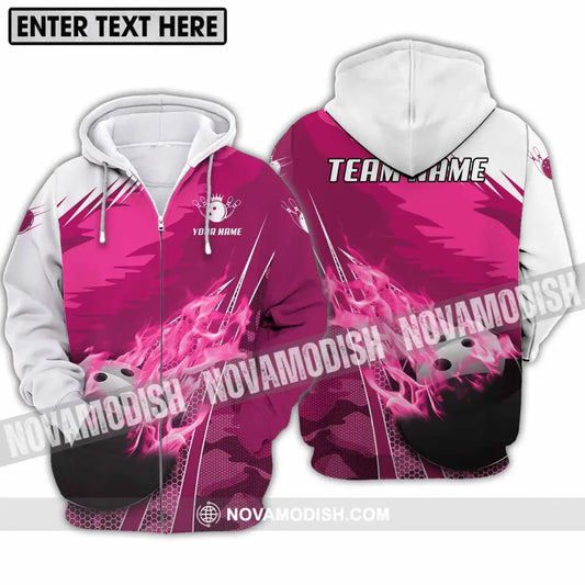 Unisex Shirt - Custom Name And Team Name Shirt White Pink Bowling Zipper Hoodie / S T-shirt