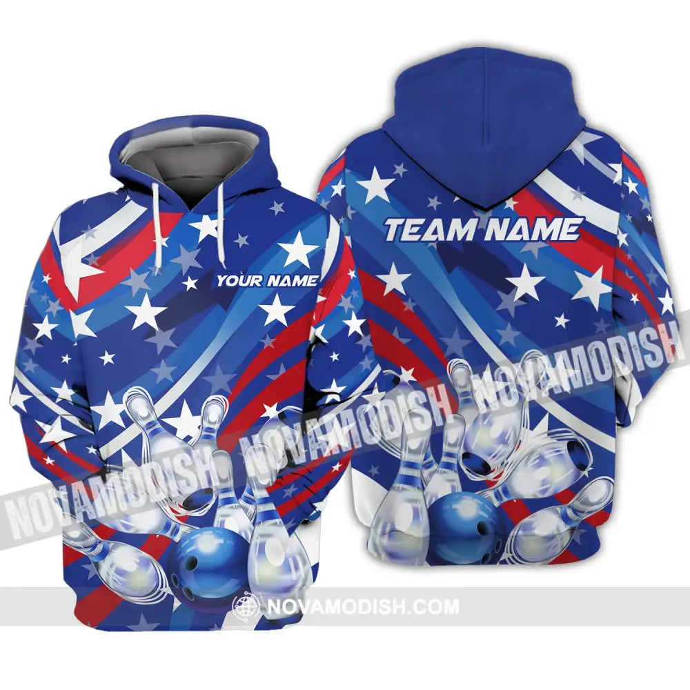 Unisex Shirt - Custom Name And Team Name Shirt White Stars Bowling Flag Shirt Hoodie / S T-shirt