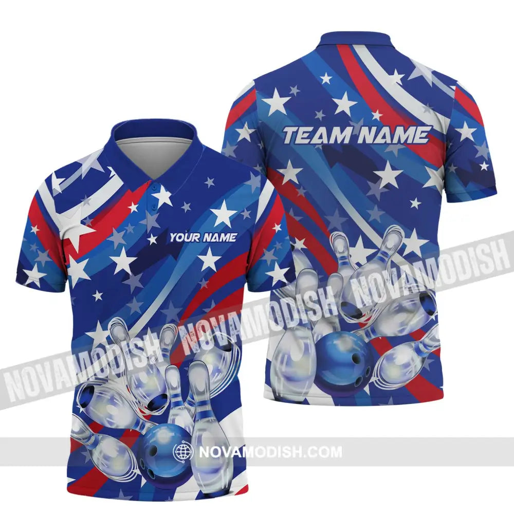 Unisex Shirt - Custom Name And Team Name Shirt White Stars Bowling Flag Shirt Polo Shirt / S T-shirt