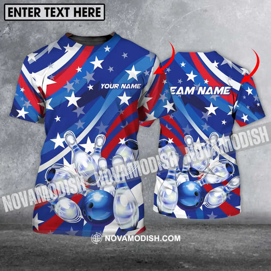 Unisex Shirt - Custom Name And Team Name Shirt White Stars Bowling Flag Shirt T-shirt