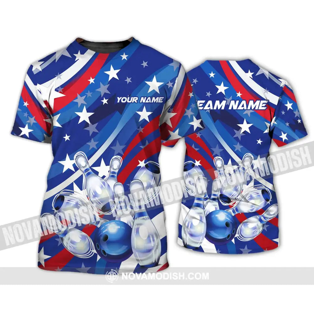 Unisex Shirt - Custom Name And Team Name Shirt White Stars Bowling Flag Shirt T-Shirt / S T-shirt