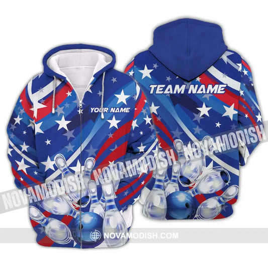 Unisex Shirt - Custom Name And Team Name Shirt White Stars Bowling Flag Shirt Zipper Hoodie / S T-shirt