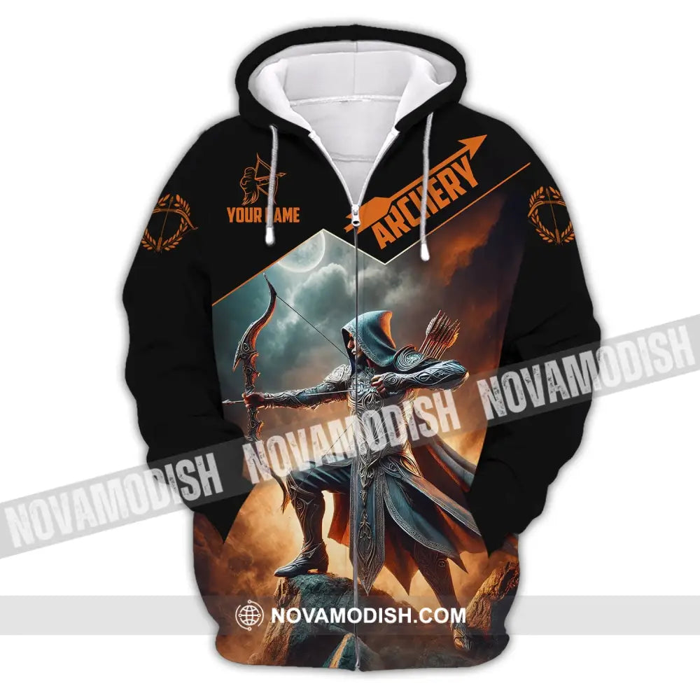 Unisex Shirt Custom Name Archer Archery Polo Long Sleeve Gift Zipper Hoodie / S T-Shirt