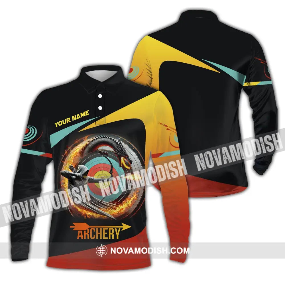 Unisex Shirt Custom Name Archery Polo Long Sleeve Love T-Shirt / S T-Shirt