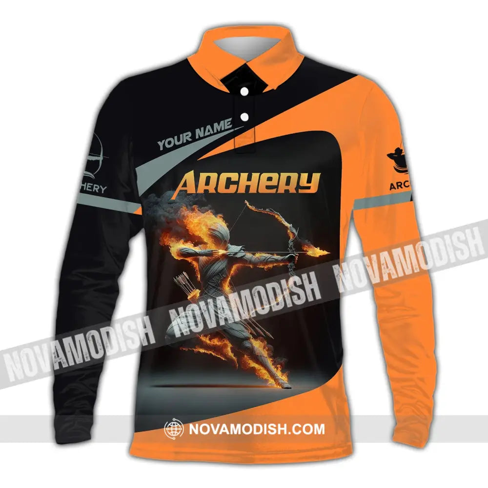 Unisex Shirt Custom Name Archery Polo Long Sleeve Love T-Shirt / S T-Shirt
