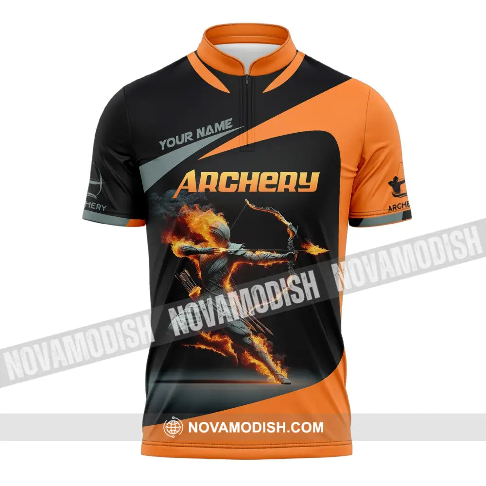 Unisex Shirt Custom Name Archery Polo Long Sleeve Love T-Shirt Zipper / S T-Shirt