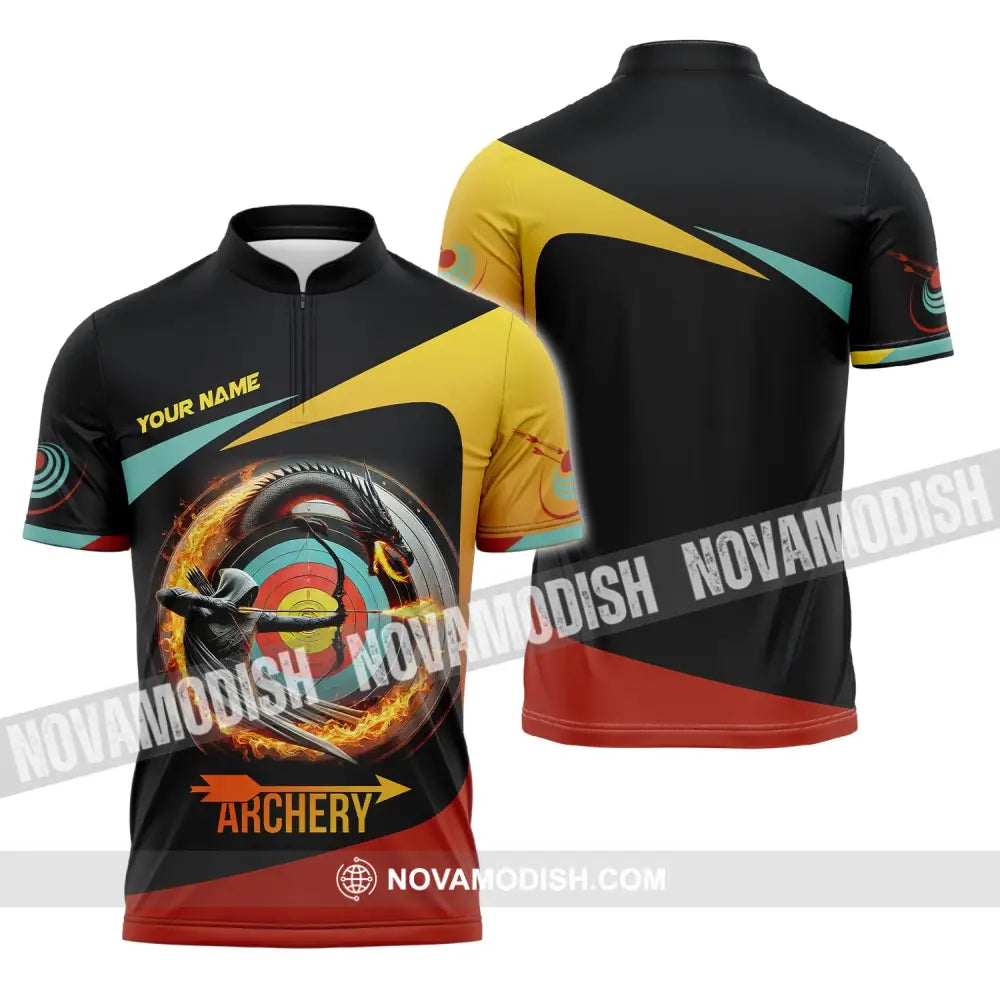 Unisex Shirt Custom Name Archery Polo Long Sleeve Love T-Shirt Zipper / S T-Shirt