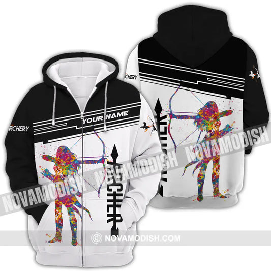 Unisex Shirt - Custom Name Archery Sport Shirt Black And White Zipper Hoodie / S T-shirt