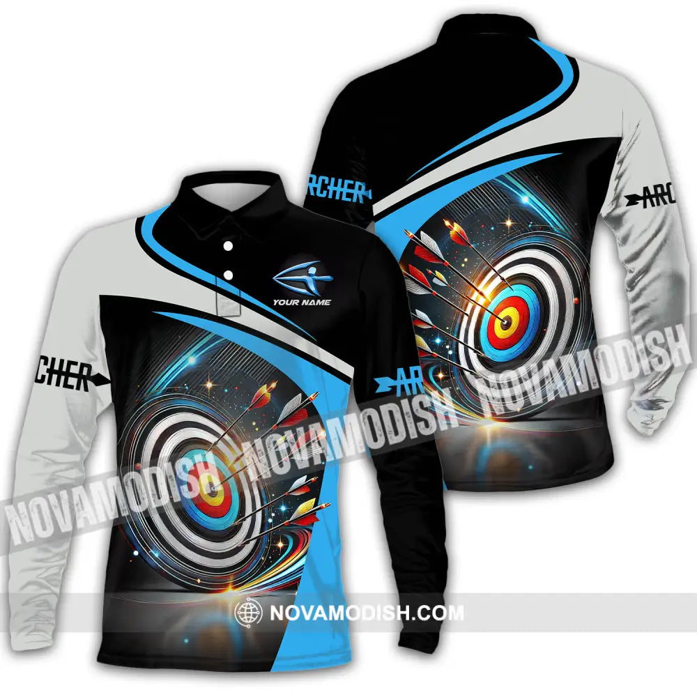 Unisex Shirt - Custom Name Archery Sport Shirt Long Sleeve Polo / S T-shirt