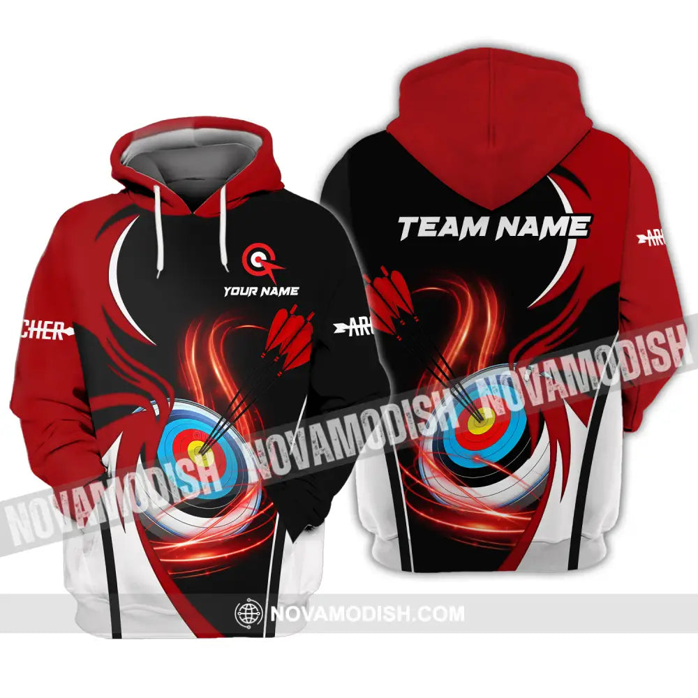 Unisex Shirt - Custom Name Archery Sport Shirt Red Wave Hoodie / S T-shirt