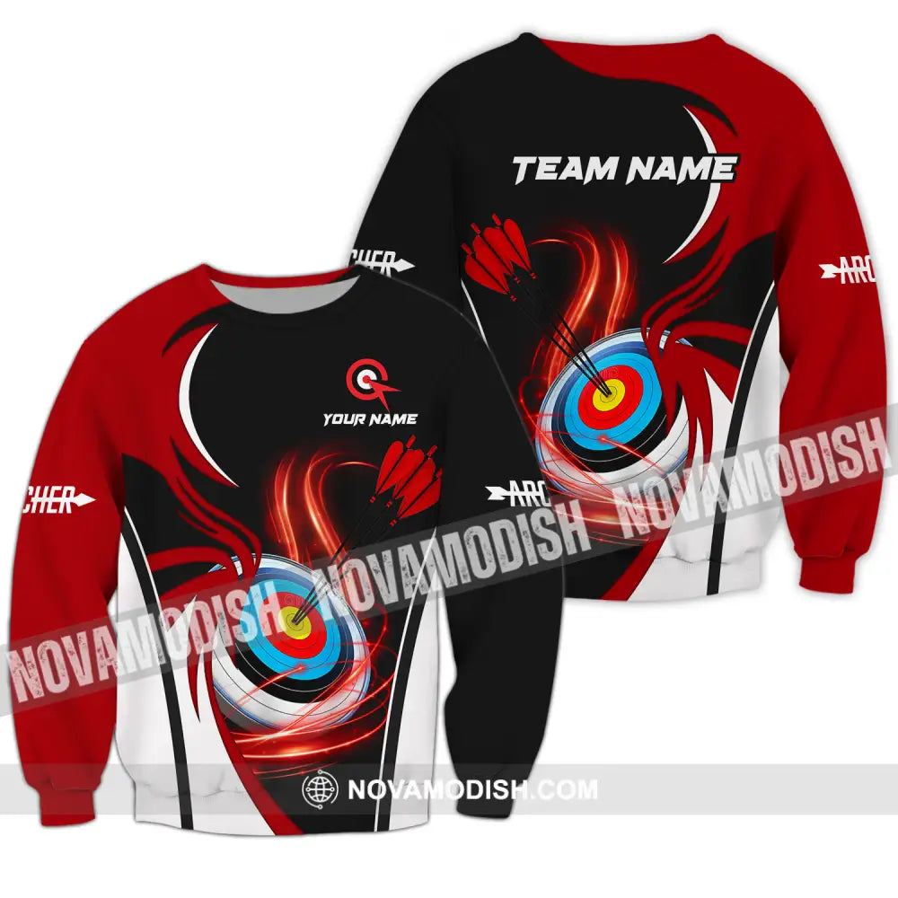 Unisex Shirt - Custom Name Archery Sport Shirt Red Wave Long Sleeve / S T-shirt
