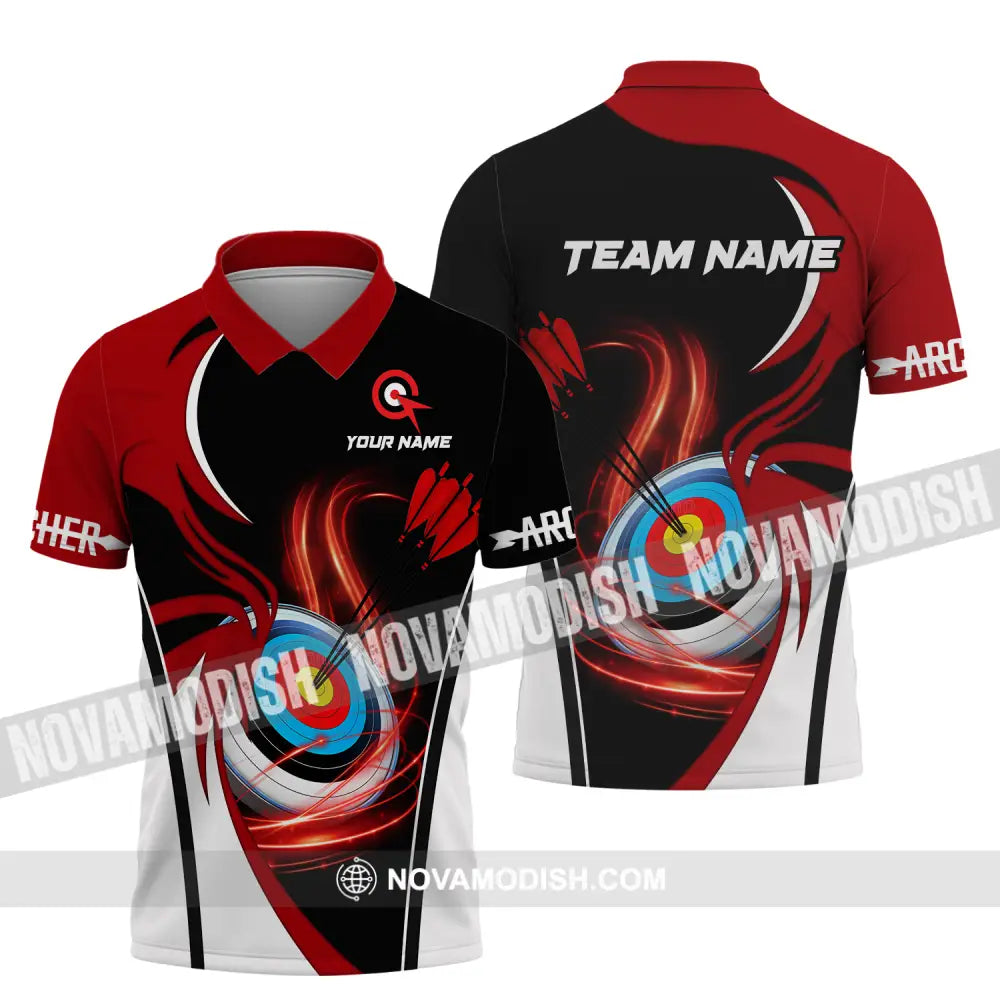 Unisex Shirt - Custom Name Archery Sport Shirt Red Wave Polo Shirt / S T-shirt