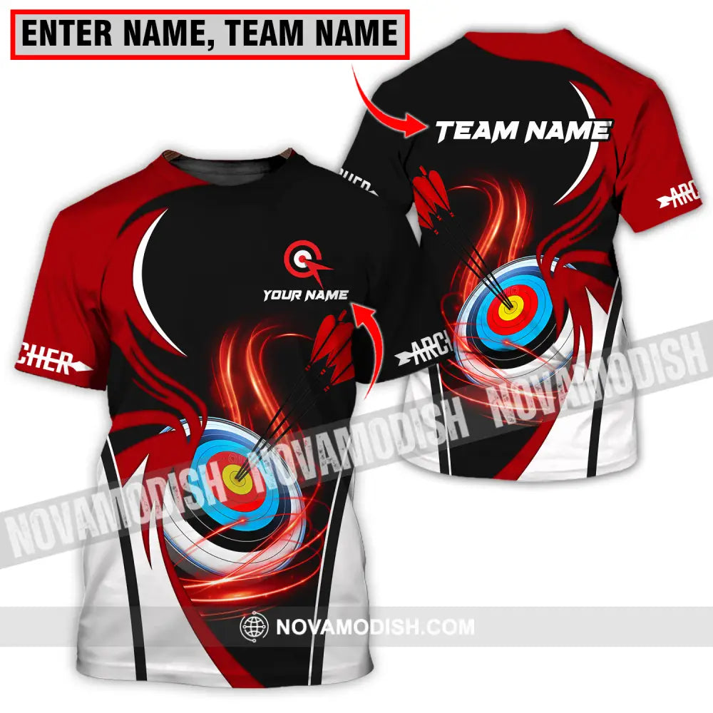 Unisex Shirt - Custom Name Archery Sport Shirt Red Wave T-shirt