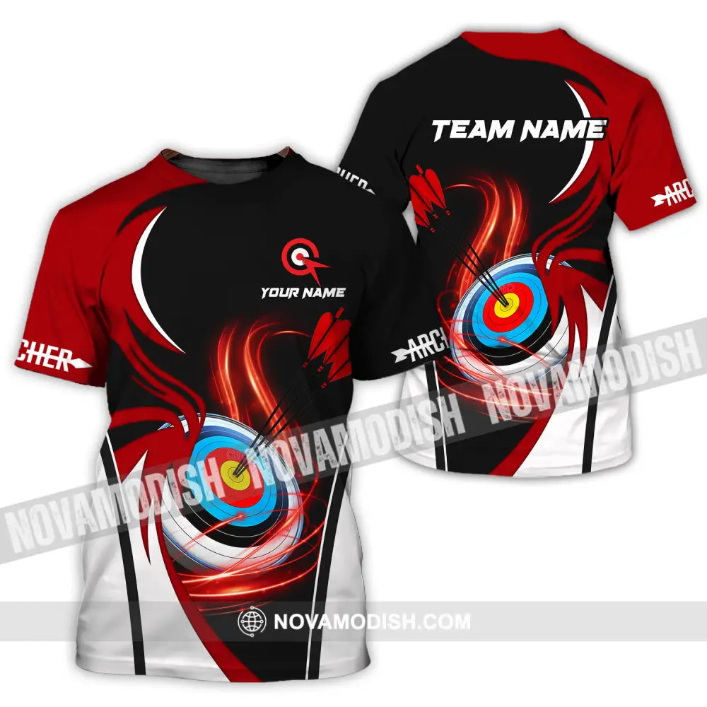 Unisex Shirt - Custom Name Archery Sport Shirt Red Wave T-Shirt / S T-shirt