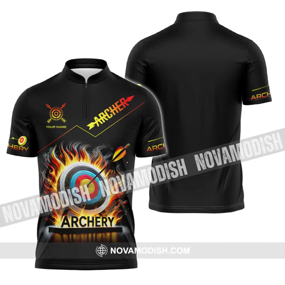 Unisex Shirt Custom Name Archery T-Shirt Archer Hoodie Long Sleeve Gift For Lovers Zipper Polo / S