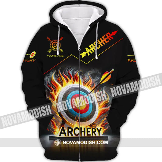 Unisex Shirt Custom Name Archery T-Shirt Archer Hoodie Long Sleeve Gift For Lovers Zipper / S