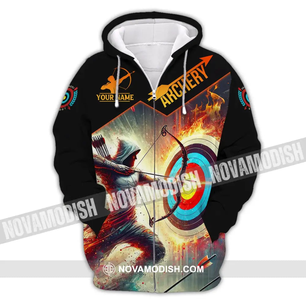 Unisex Shirt Custom Name Archery T-Shirt Hoodie Long Sleeve Gift For Lover Zipper / S