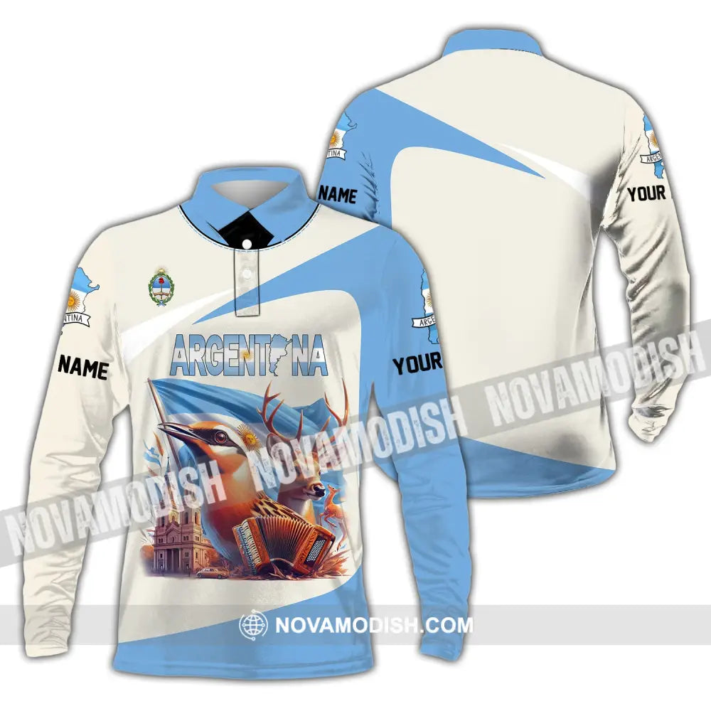 Unisex Shirt Custom Name Argentina Love Polo Long Sleeve Gift / S T-Shirt