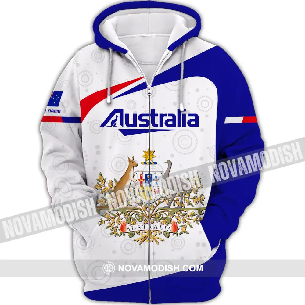 Unisex Shirt Custom Name Australia Hoodie Commonwealth Of T-Shirt Zipper / S