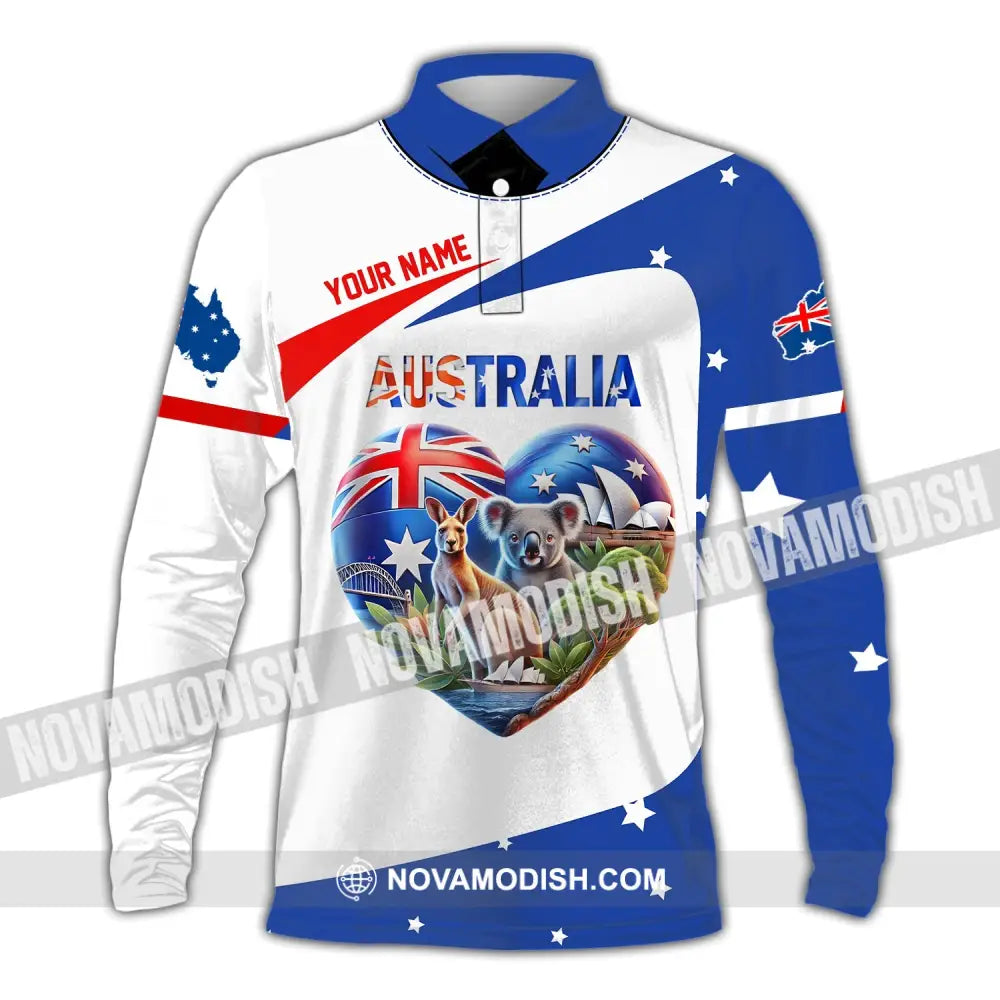 Unisex Shirt Custom Name Australia Polo Long Sleeve Australian Gift / S T-Shirt