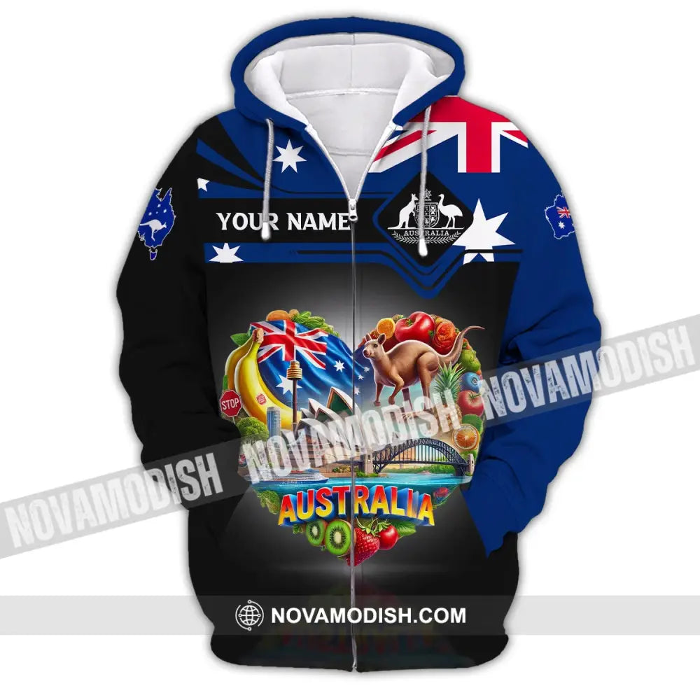 Unisex Shirt Custom Name Australia Polo Long Sleeve Australian Gift Zipper Hoodie / S T-Shirt