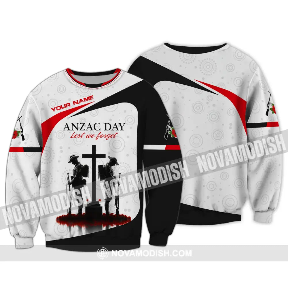 Unisex Shirt Custom Name Australia T-Shirt Anzac Day Remembrance Long Sleeve / S