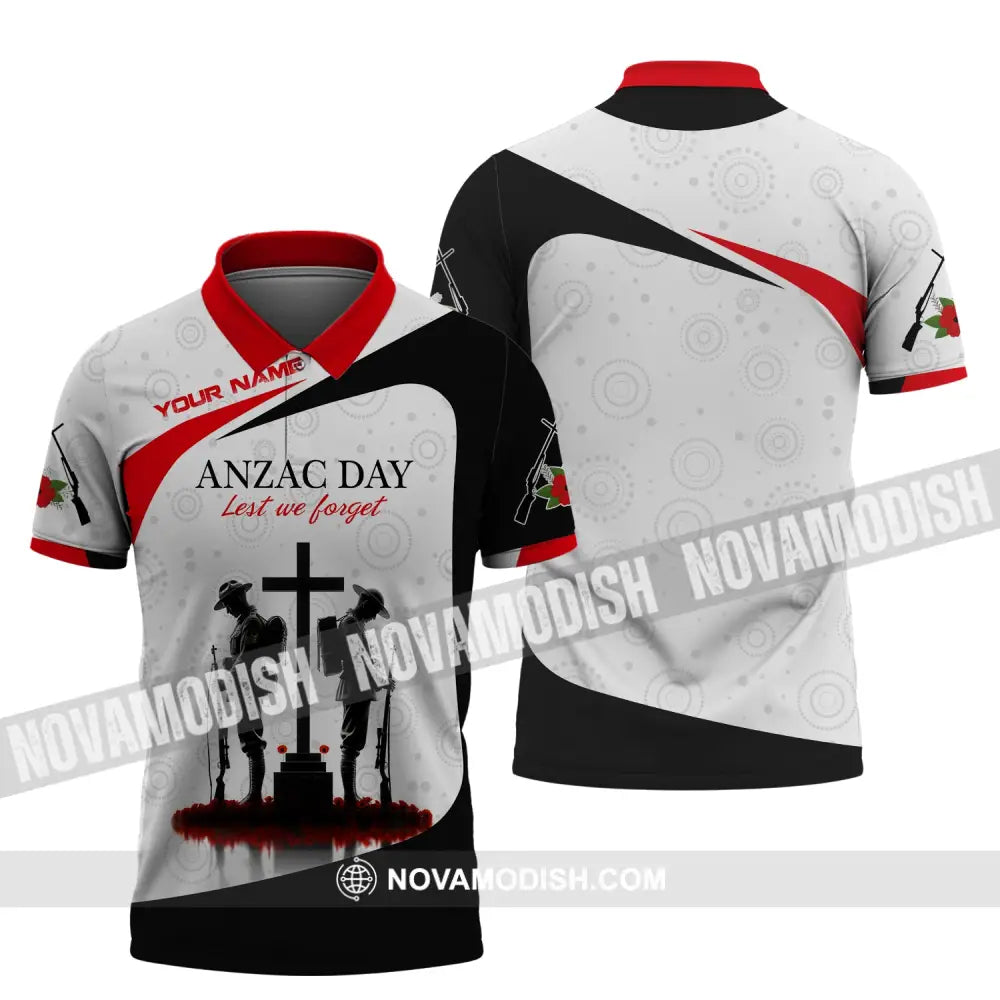 Unisex Shirt Custom Name Australia T-Shirt Anzac Day Remembrance Polo / S