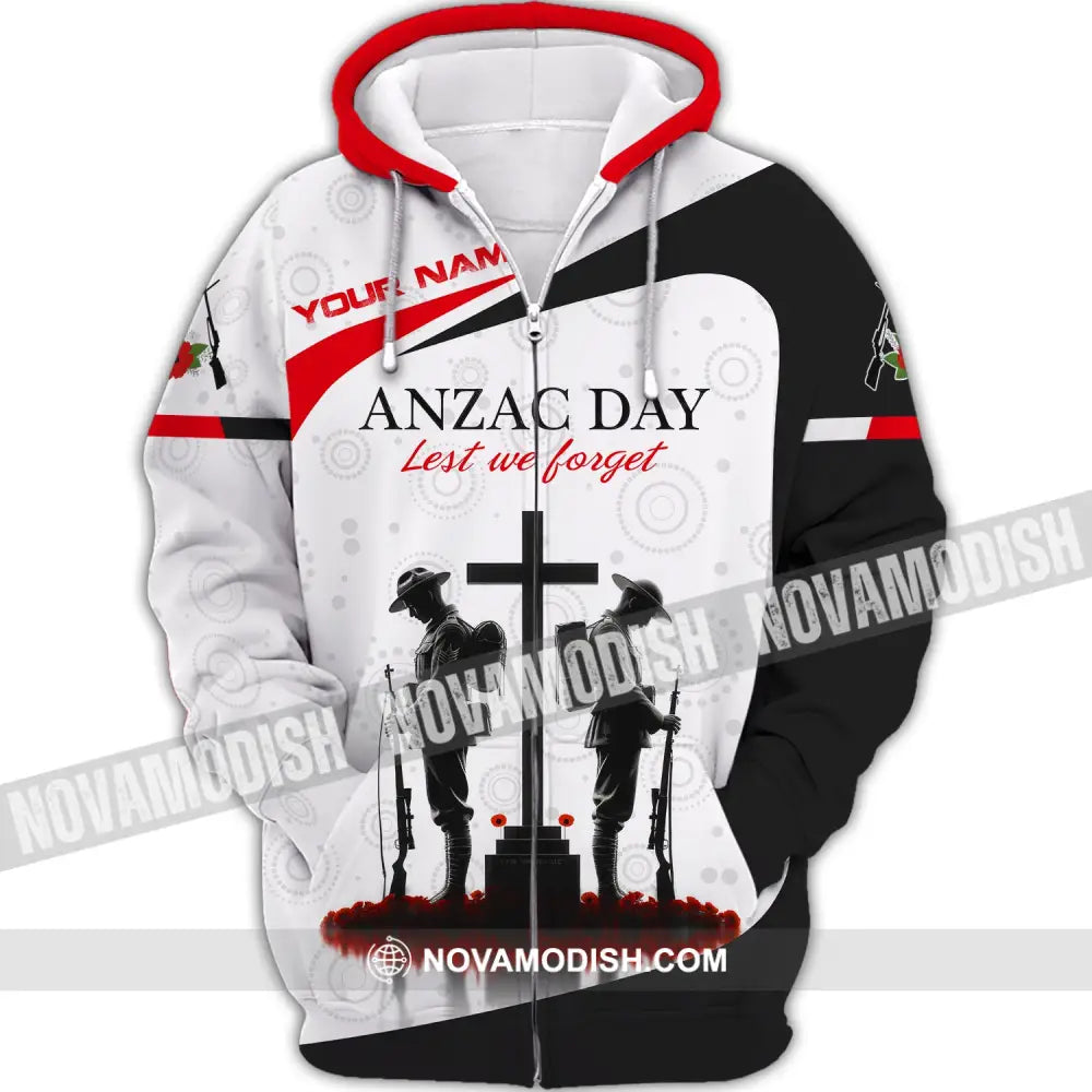 Unisex Shirt Custom Name Australia T-Shirt Anzac Day Remembrance Zipper Hoodie / S